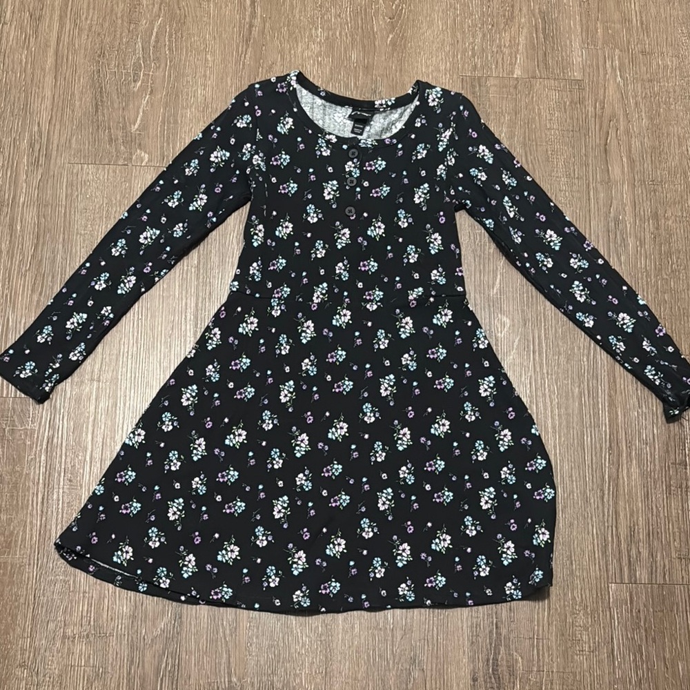 Art Class Blue and Black Fit and Flare Dress with Crew Neck